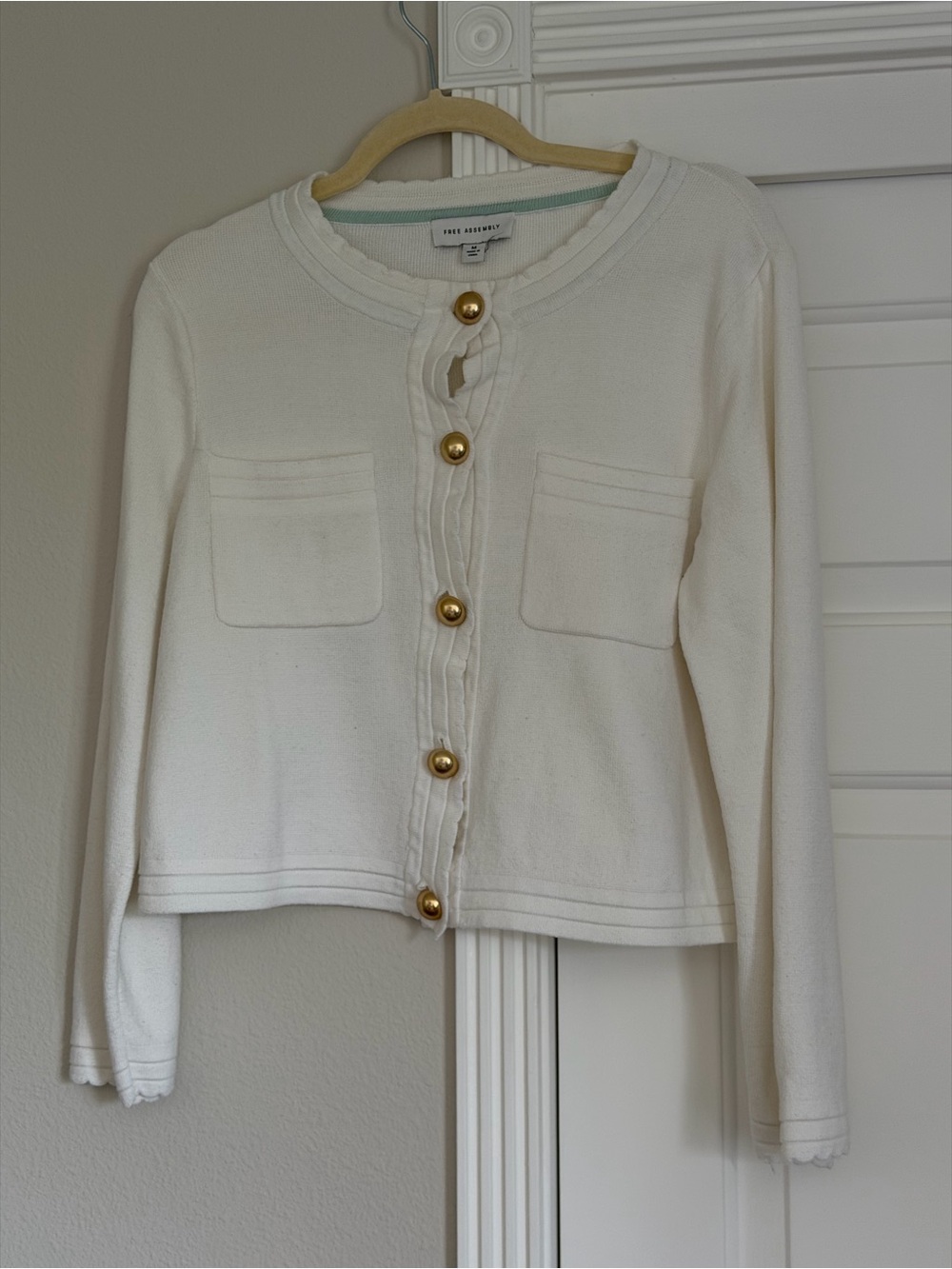 Free Assembly Cream Knit Cardigan with Gold Button